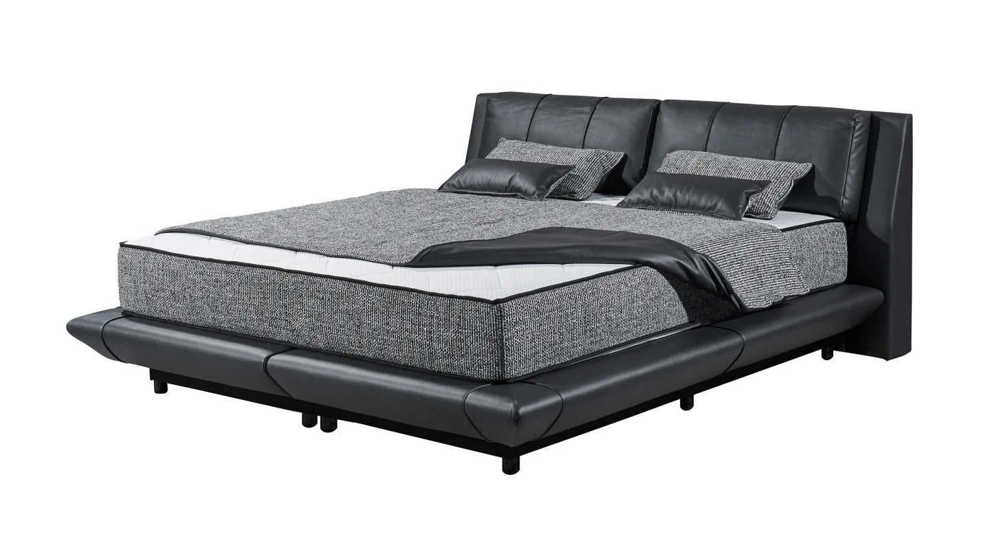 Boxbett 180 x 200 cm schwarz Lederlook mit Bettkasten - MIDNIGHT