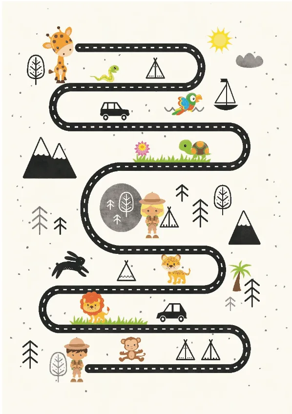 Barneteppe - Safari road (Størrelse: 120 x 160 cm)