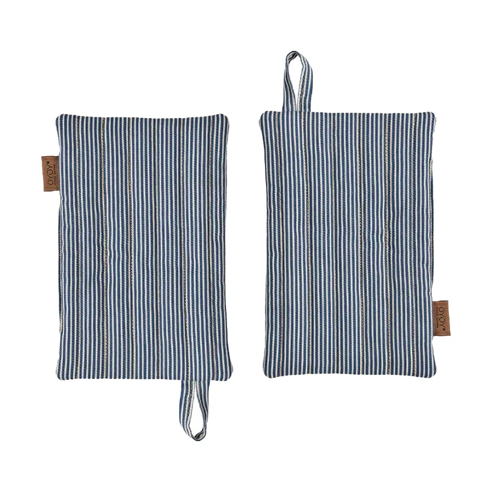 OYOY Striped denim grytlapp 2-pack Blue