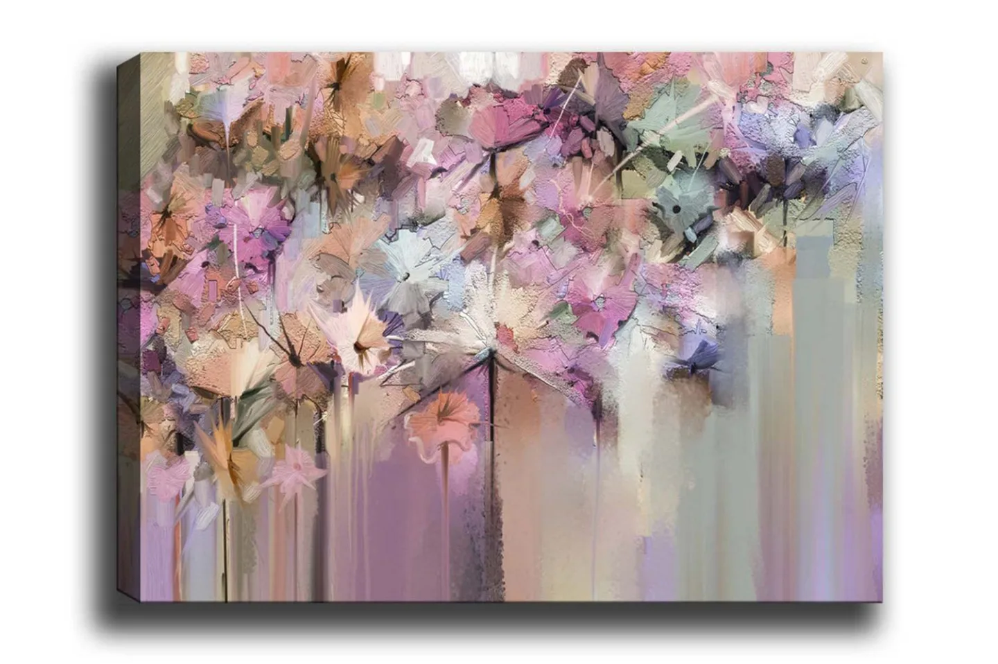 Canvastavla - Färgrik blomsterkomposition med abstrakta former - Lila / Rosa / Beige