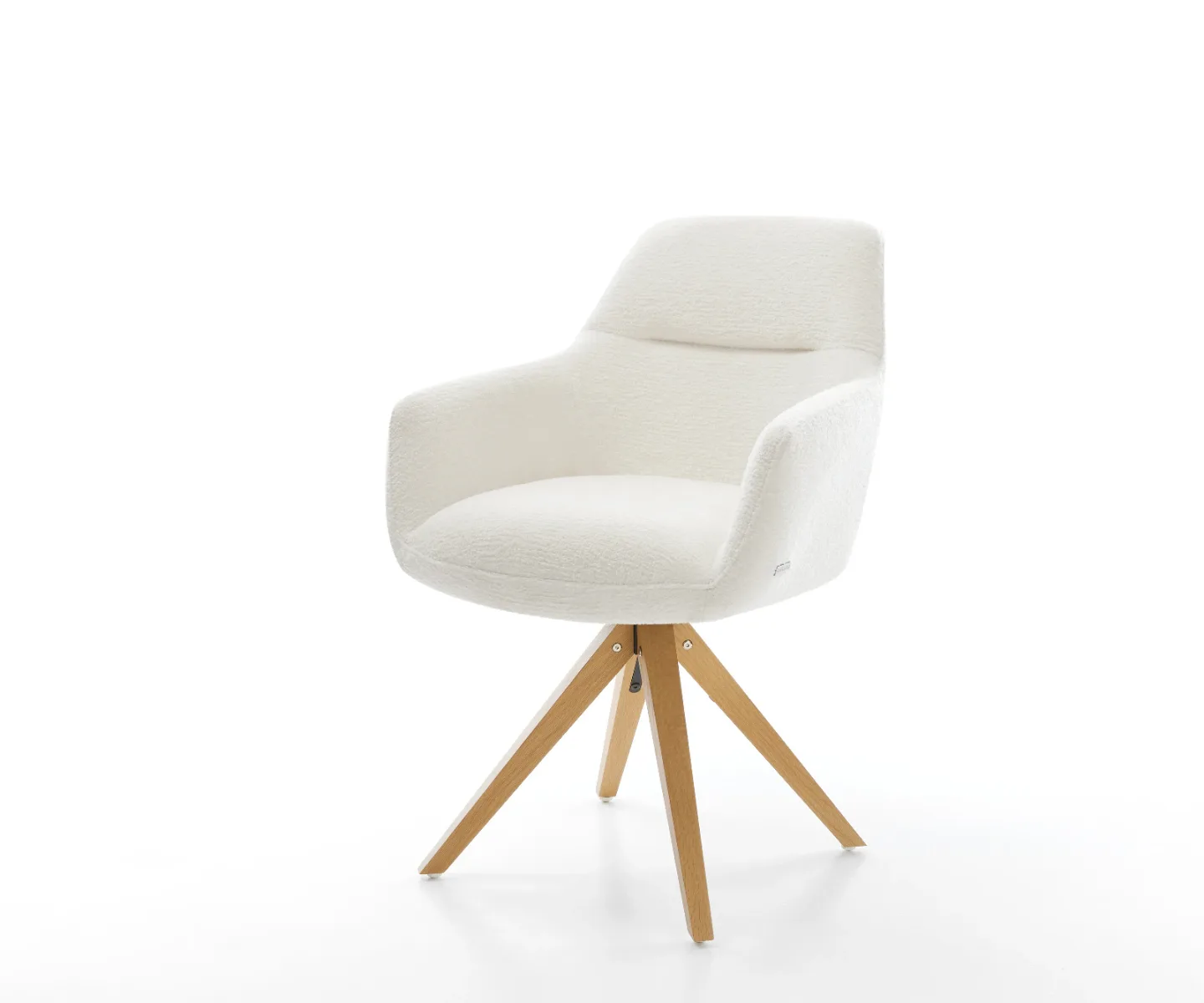 Drehstuhl Pejo-Flex Bouclé Soft Beige Holzgestell kantig Natur 360° drehbar Taschenfederkern