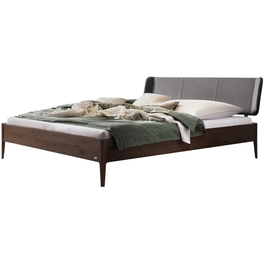Hasena Bett Castello Natur, Dunkelgrau Nussbaum, Kunstleder Massivholz 180 x 210 cm