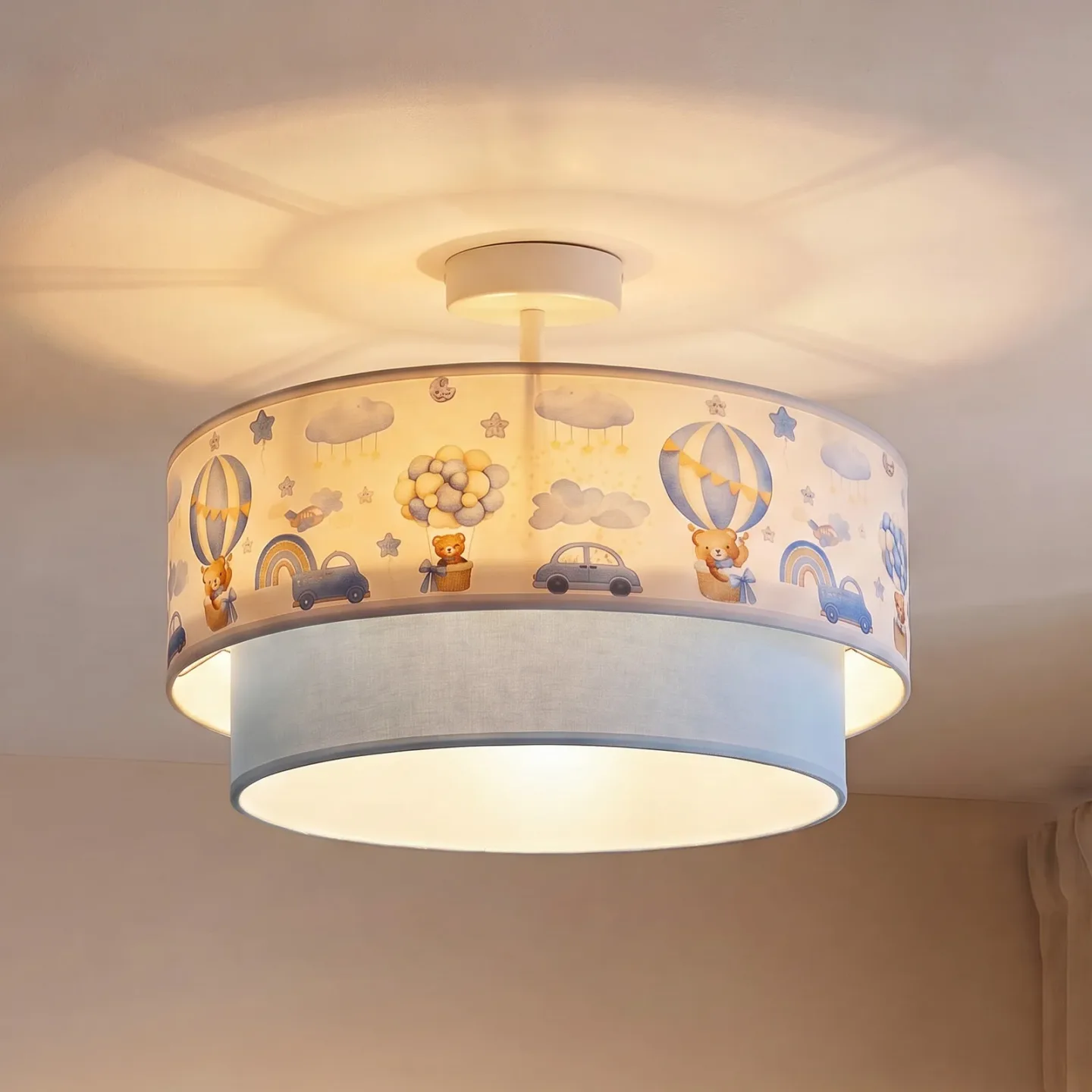 Boho-loftlampe til børn, lyseblå/farvet, Ø 40 cm, tekstil – Duolla - Børneværelse - Stof / tekstil - Med afstand