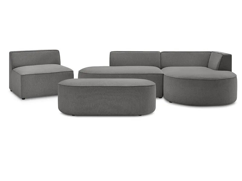 Ecksofa mit Hocker BOBOCHIC ROUSSEAU Stoff chiniert dunkelgrau