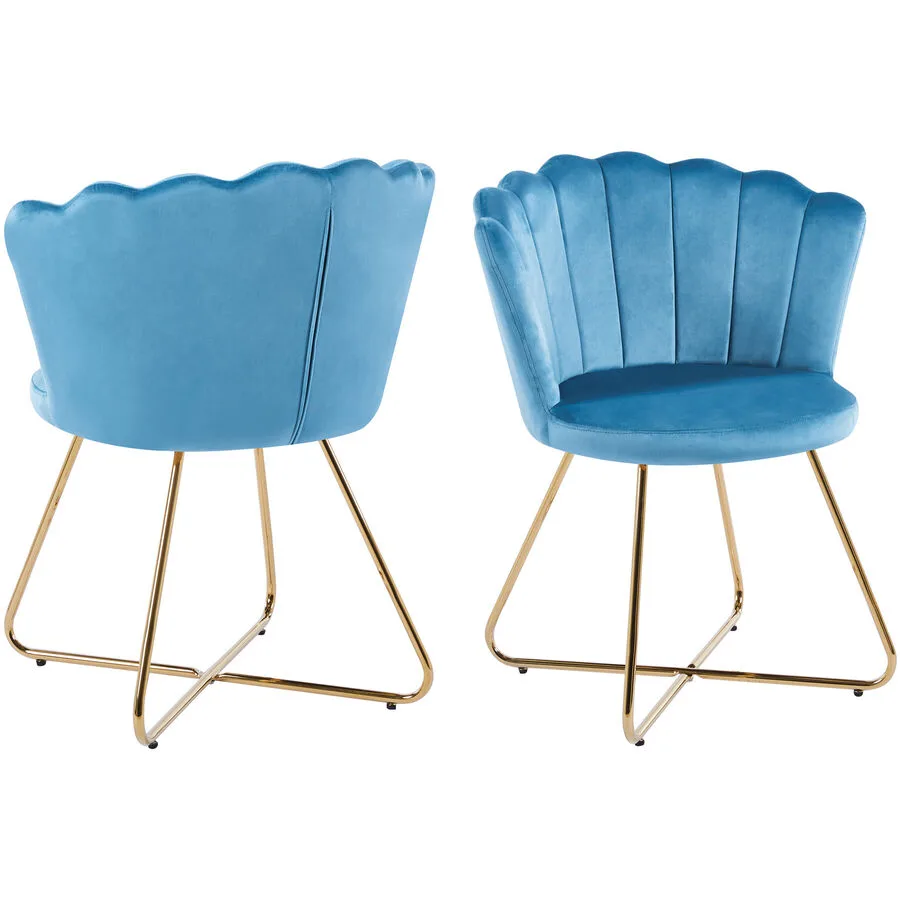 Stuhl 2er-Set Clam blau Samt