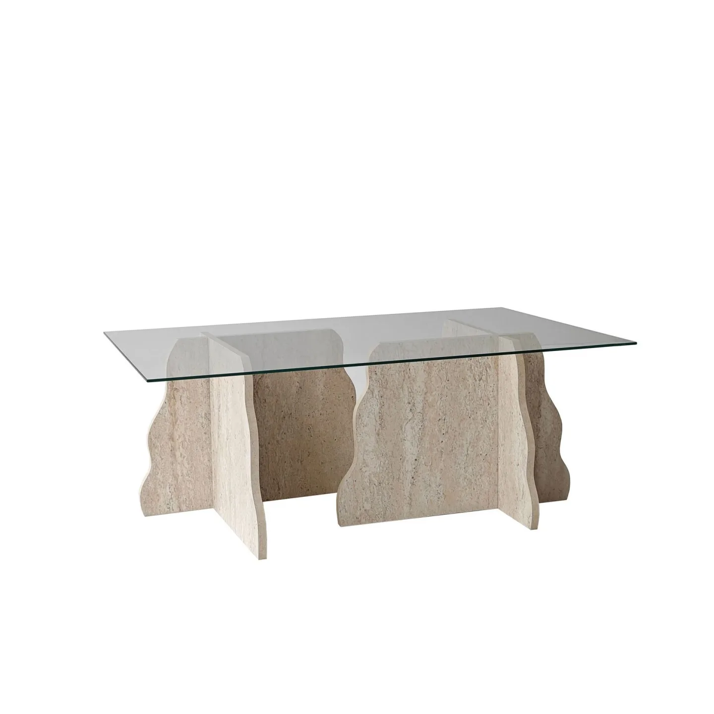 Zevric Soffbord 65x105 cm Rektangulär Glas - Travertin Och Transparent