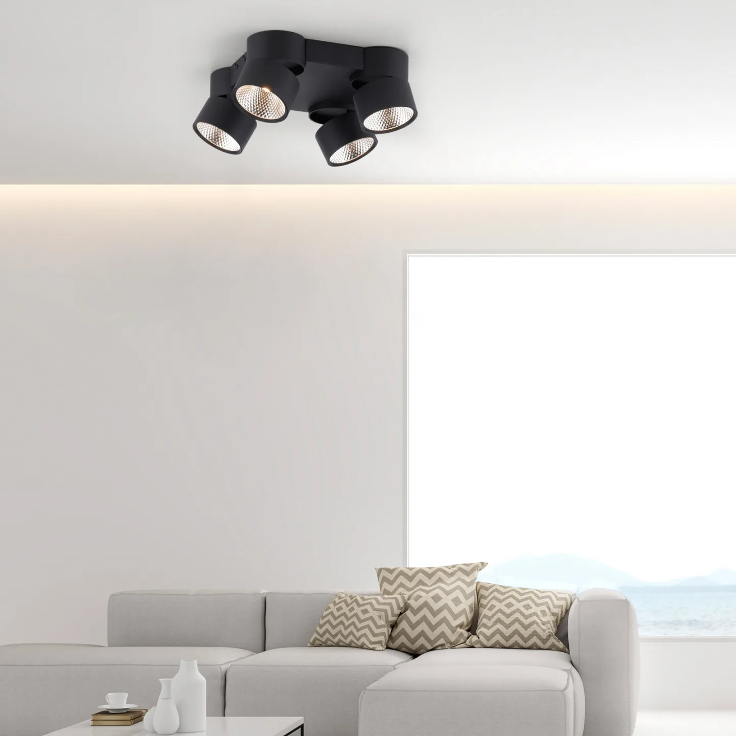 Nola LED-Deckenleuchte, vierflammig, schwarz - PURE - Wohnzimmer - Modern - Metall - Mehrflammig