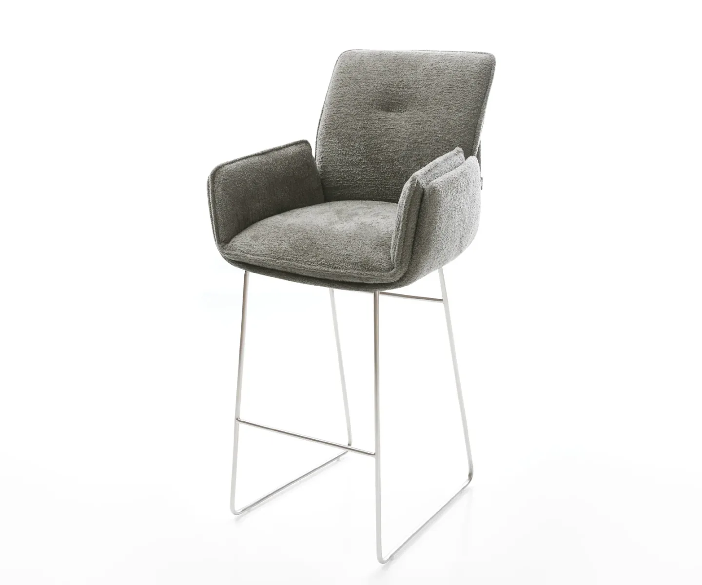 Barstuhl Nela-Flex Bouclé Soft Schlamm Kufengestell Edelstahl Silberfarben
