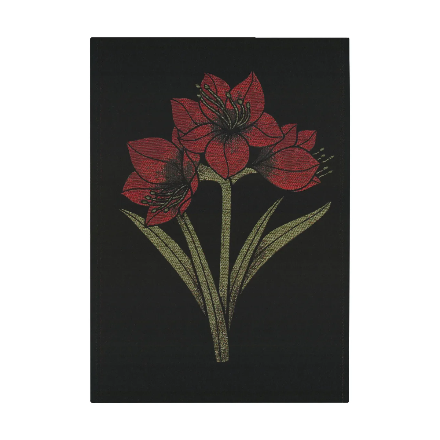 Ekelund Linneväveri Kapamaryllis kökshandduk 48x70 cm Svart-röd