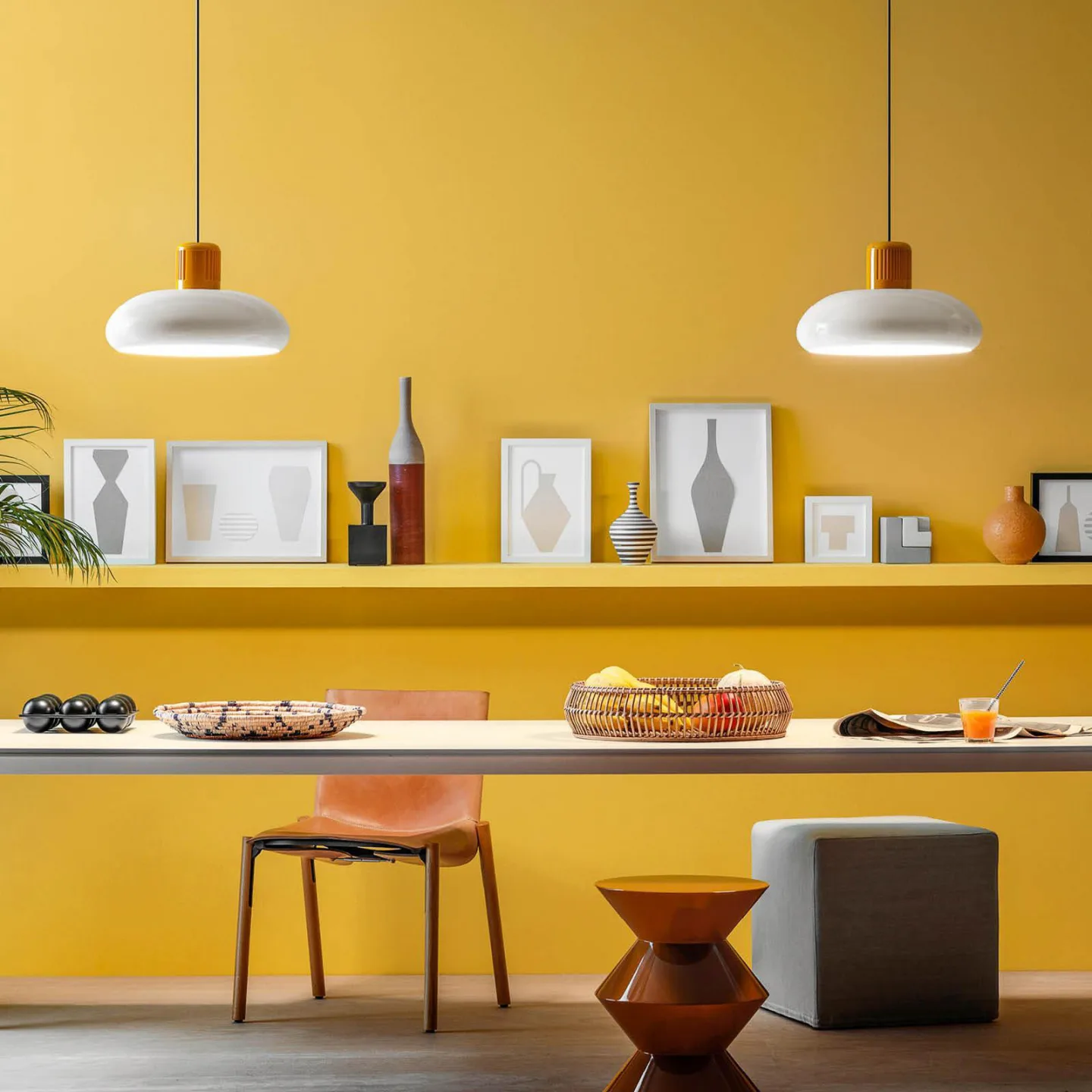 Trepiù LED-Hängelampe, weiß/gelb, Ø 40 cm, Metall - Stilnovo - Wohnzimmer - Design - Aluminium - Einflammig