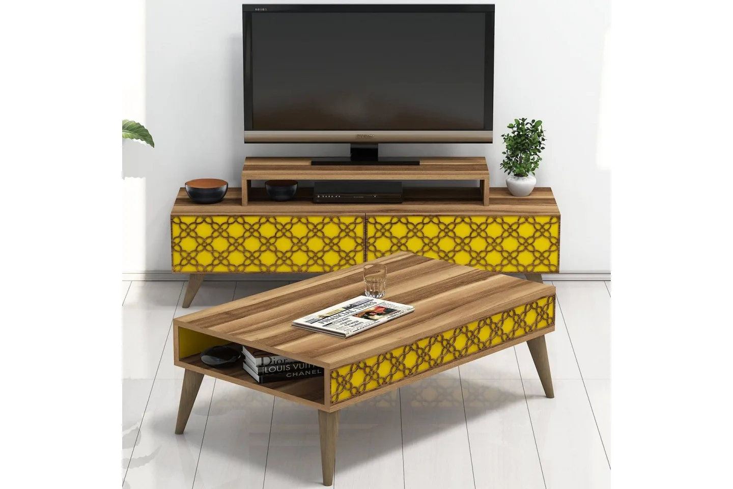 Hovdane TV-Möbelset 140 cm - Brun/Gul