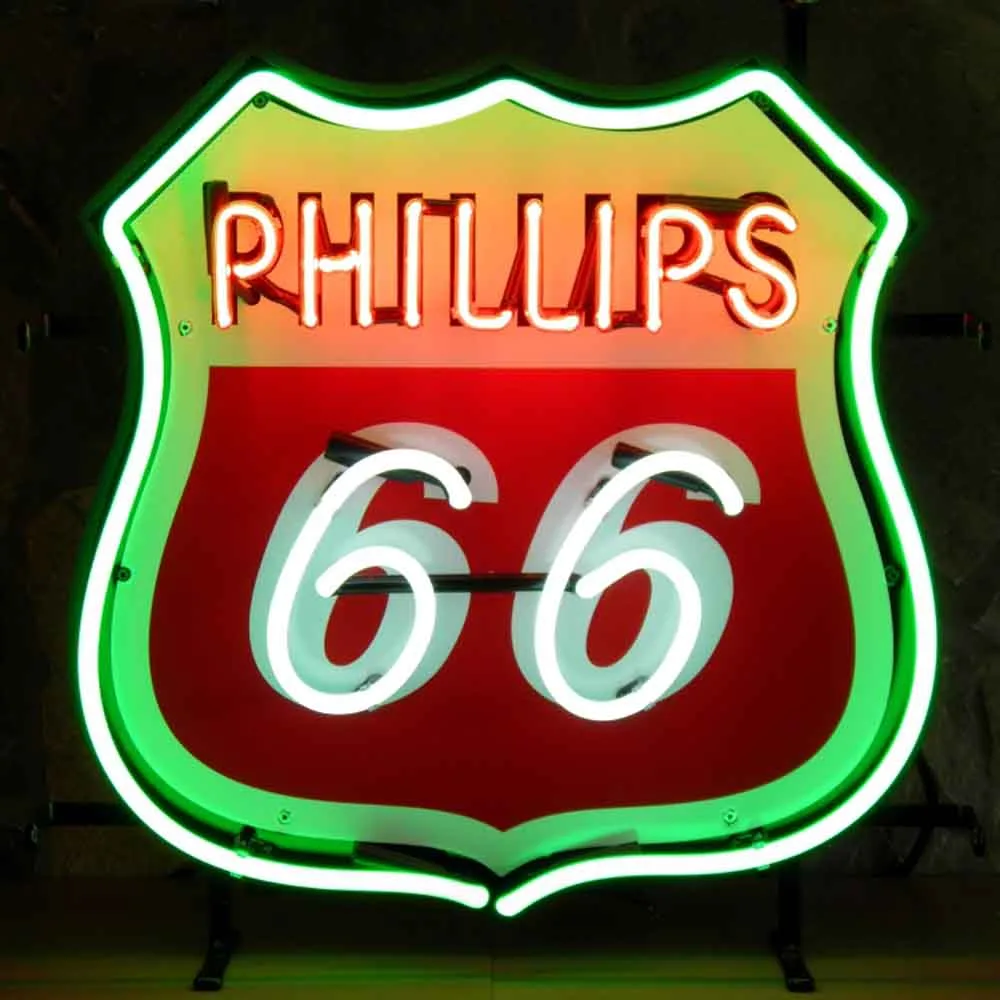Neonskylt Phillips Route 66 med bakgrund