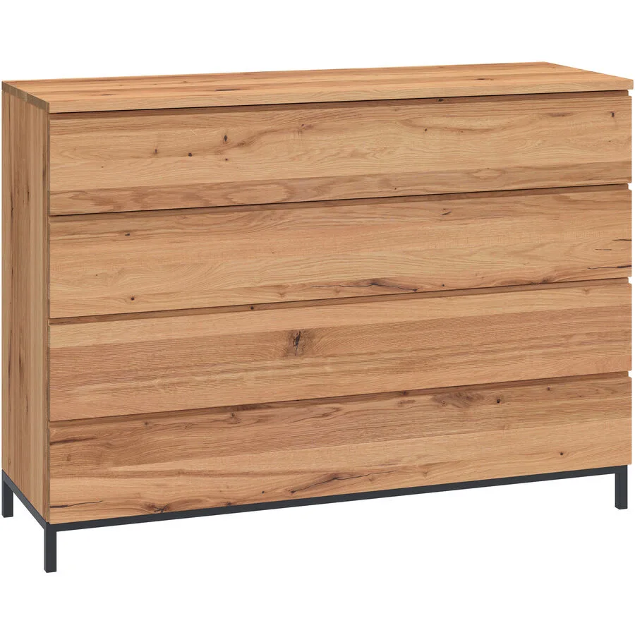 Kommode Holz Werk Natur, Schwarz Wildeiche, Metall Massivholz B 120 H 89 cm