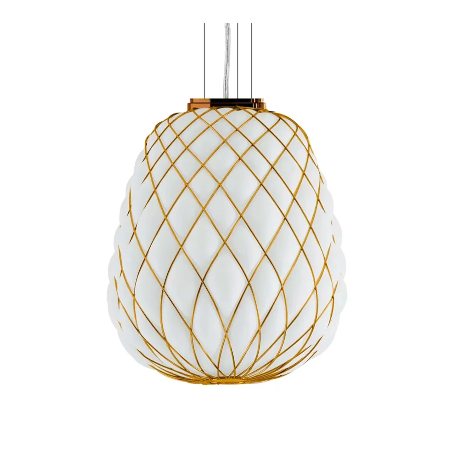 FontanaArte - Pinecone 4339 Suspension, Gold cage/White glass - Pendellampor - Paola Navone - Transparent