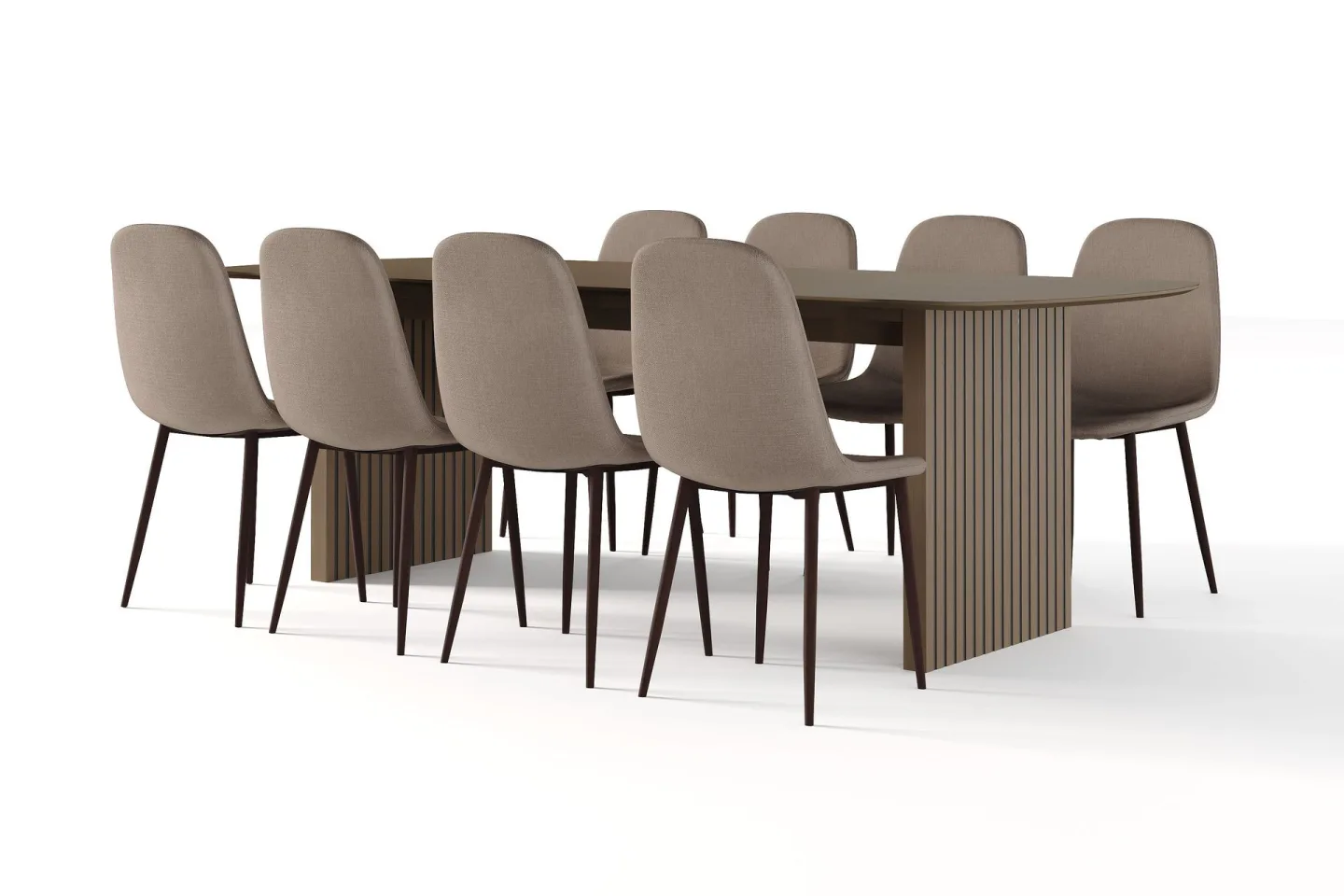 Richeto Matbord Rökt Ek 240 cm valnöt + 8 st Nibe stol brun med valnöt ben - Brun