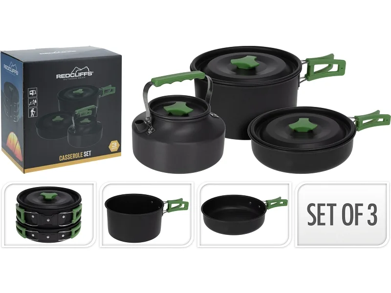 Kochtopfset LARI OUTDOOR 3 Stück aluminium Schwarz