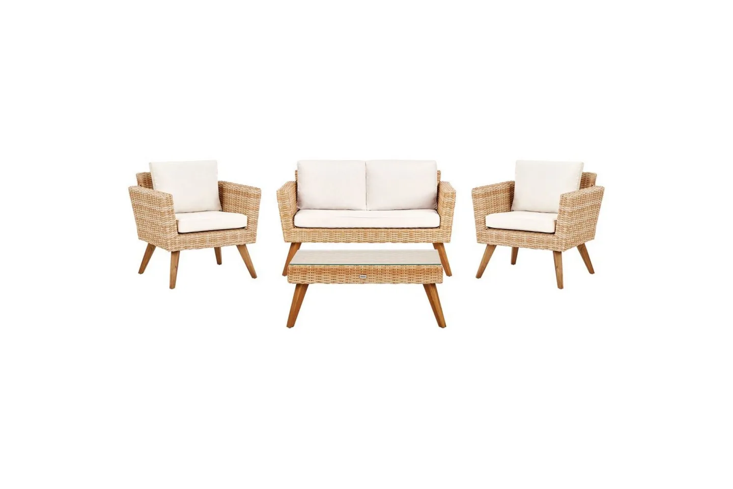 Loungegrupp med bord Vittoria Naturligt/vitt/ljust trä, 4-Sits - Naturligt/vitt/ljust trä, 4-Sits
