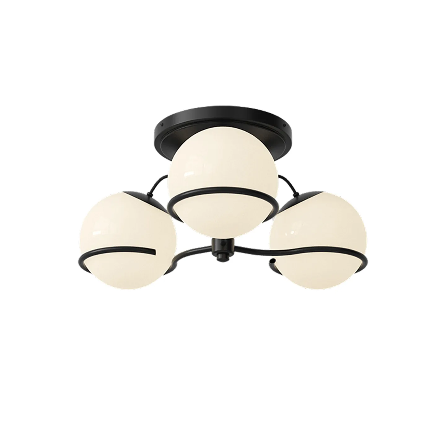 Astep - Model 2042/3, 6 Opaline Spheres 20 cm, Black Mount - Plafonder - Gino Sarfatti - Svart
