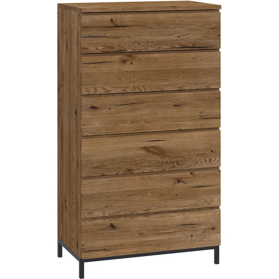 Kommode Holz Werk Natur, Schwarz Holz, Metall Massivholz B 70 H 127 cm