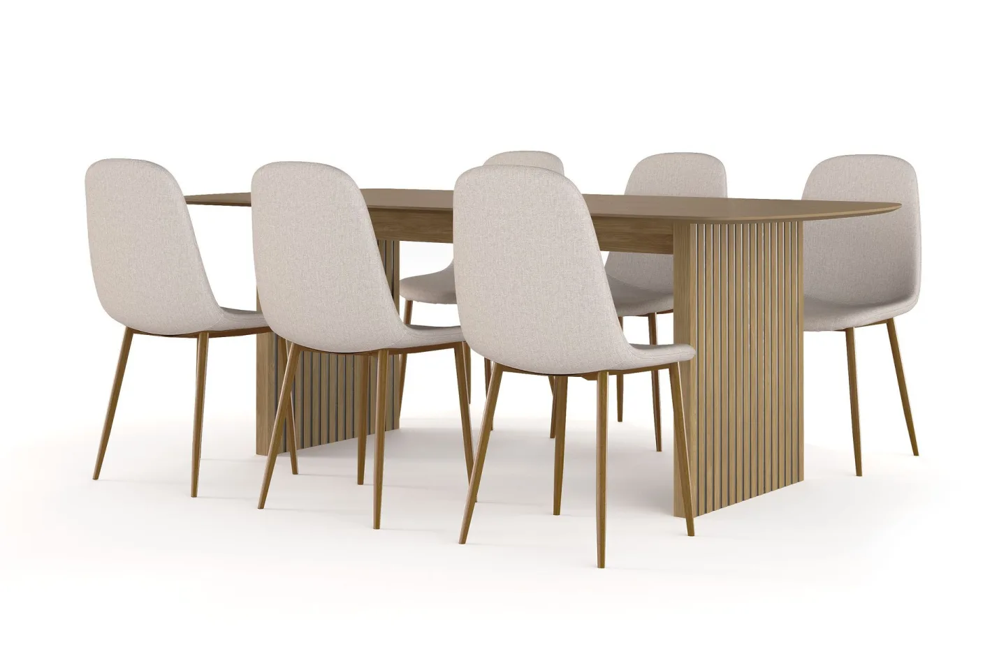 Richeto Matbord 210 cm ek + 6 st Nibe stol beige med ek ben - Natur/Beige