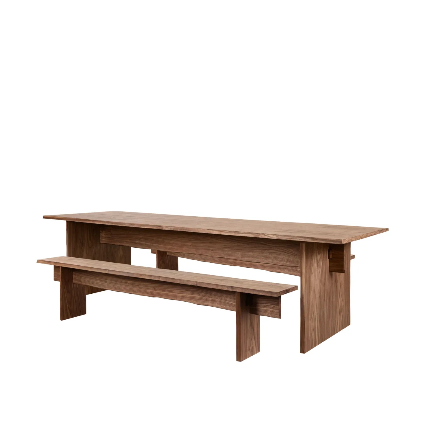 HEM - Bookmatch Table 220 cm + Benches - Walnut - Matbord - Philippe Malouin - Träfärgad - Trä