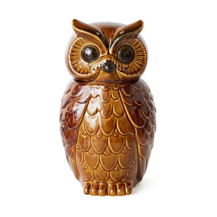 HKliving Keramik Owl Aufbewahrungsbehälter Roasted