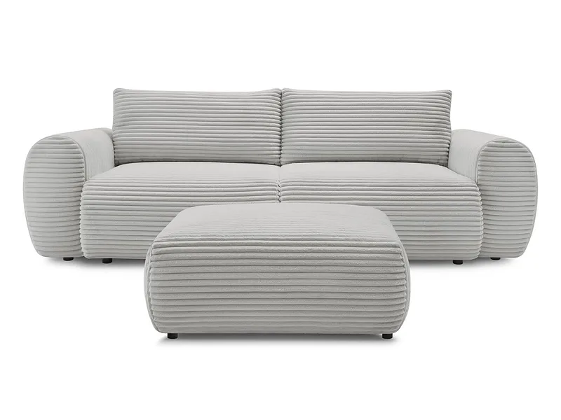 3er Sofa mit Hocker BOBOCHIC LUCIEN Cord-Stoff hellgrau