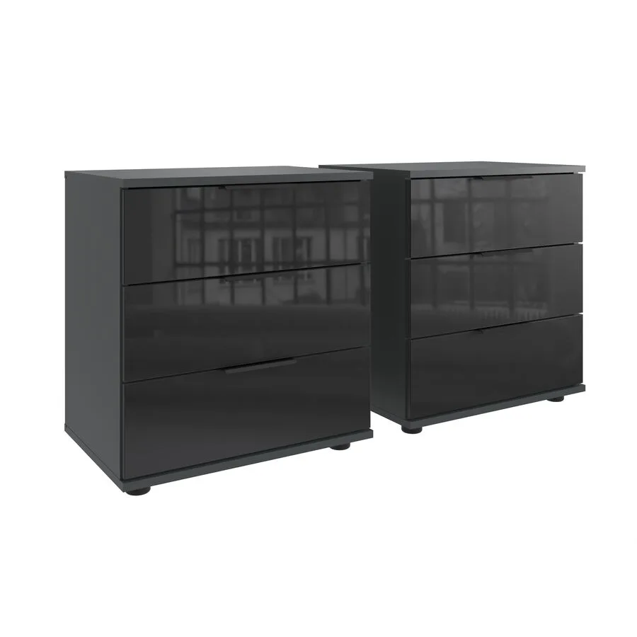 Nachttisch 2er-Set Metac Graphit, Schwarz Spanplatte, Glas B 104 H 58 cm