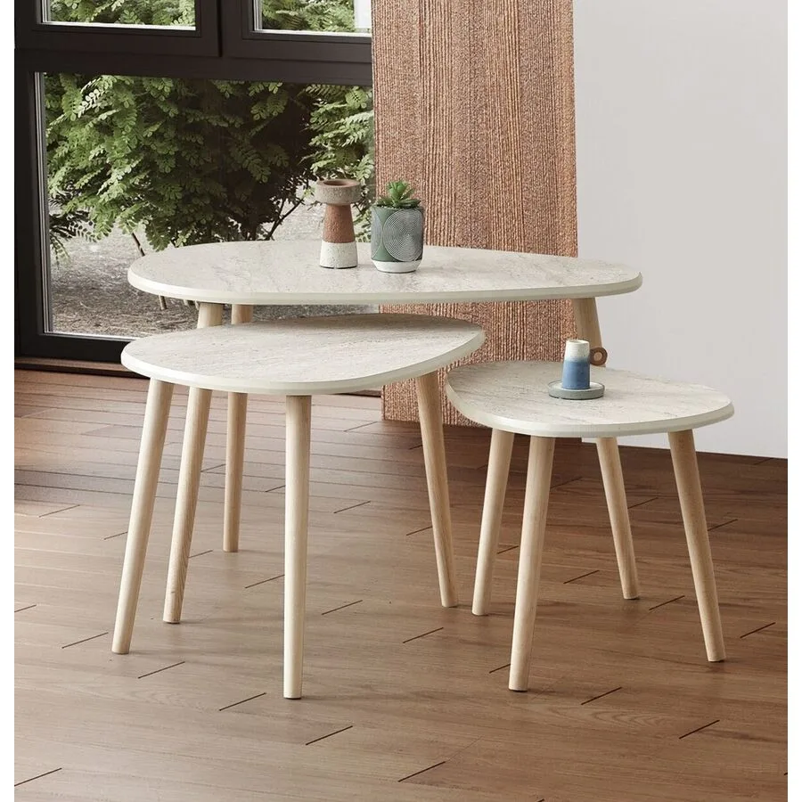Beistelltisch 3er-Set Georis Travertin 100% MDF B 80 T 52 cm
