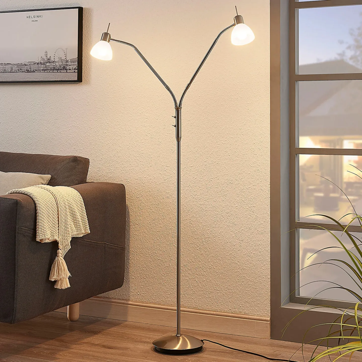Gwendolin 2 Stehleuchte Nickel - Lindby - Wohnzimmer - Modern - Metall - Mehrflammig
