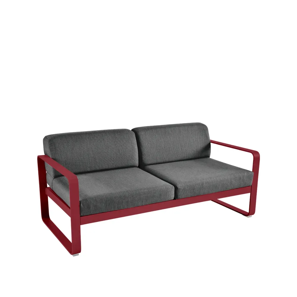 Fermob Bellevie 2-sits soffa Chili (röd), graphite grey dyna