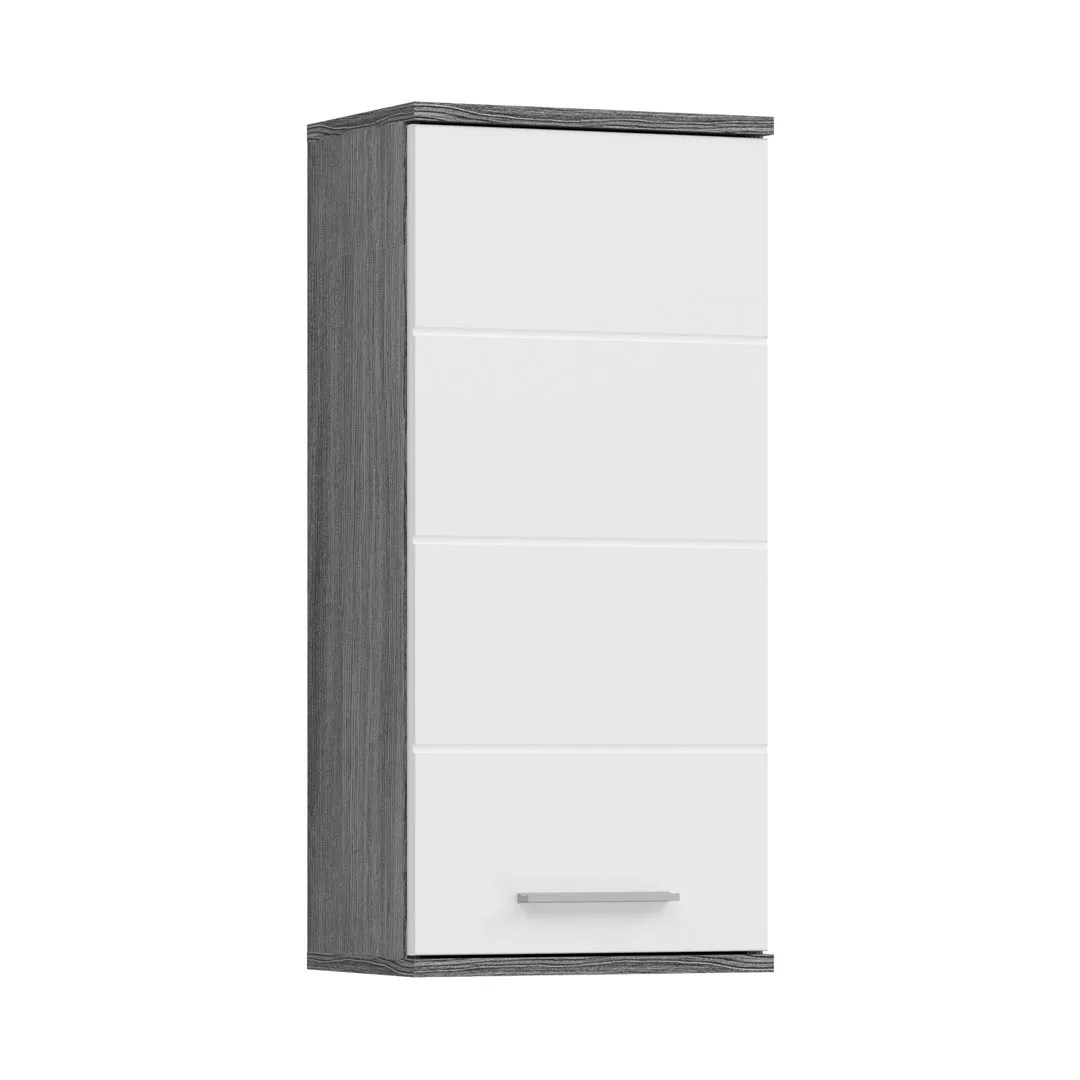 Blake Badschrank wandhängend 1 Tür Hochglanz weiß,rauchfarbenen.