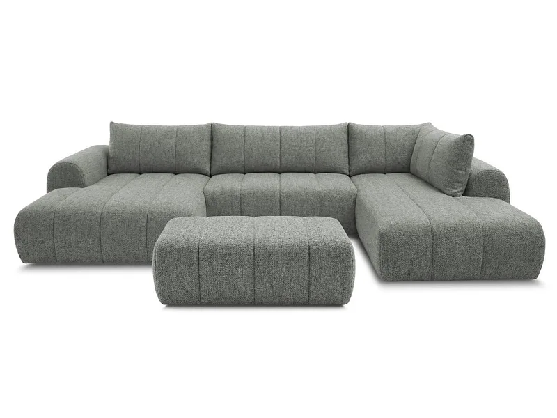 Panorama-Ecksofa mit Hocker BOBOCHIC NESTY Stoff chiniert dunkelgrau