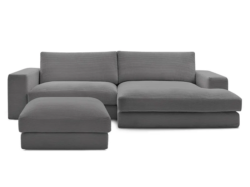 Ecksofa mit Hocker BOBOCHIC LEONARD Cord-Stoff dunkelgrau