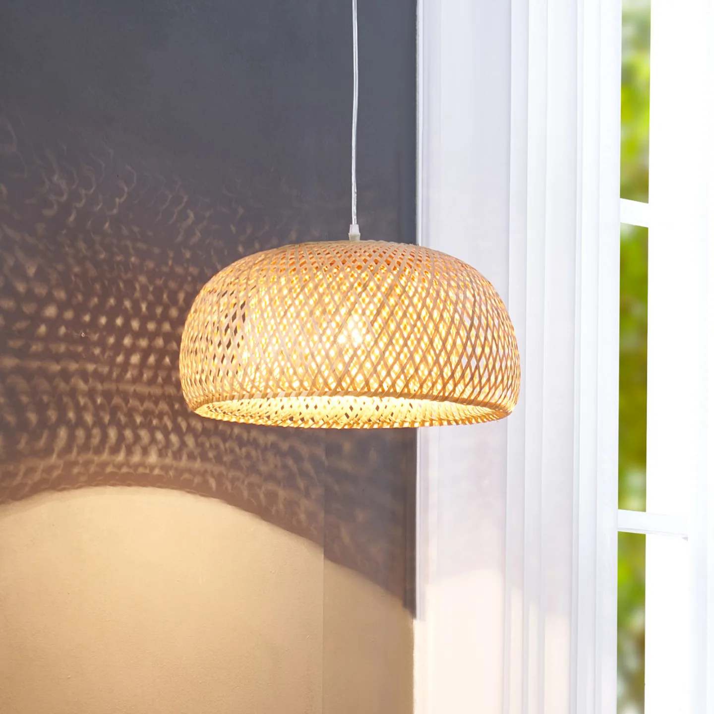 Lindby Hängeleuchte Jadwiga, Ø 45 cm, Bambus, E27 - Wohnzimmer - Boho - Einflammig