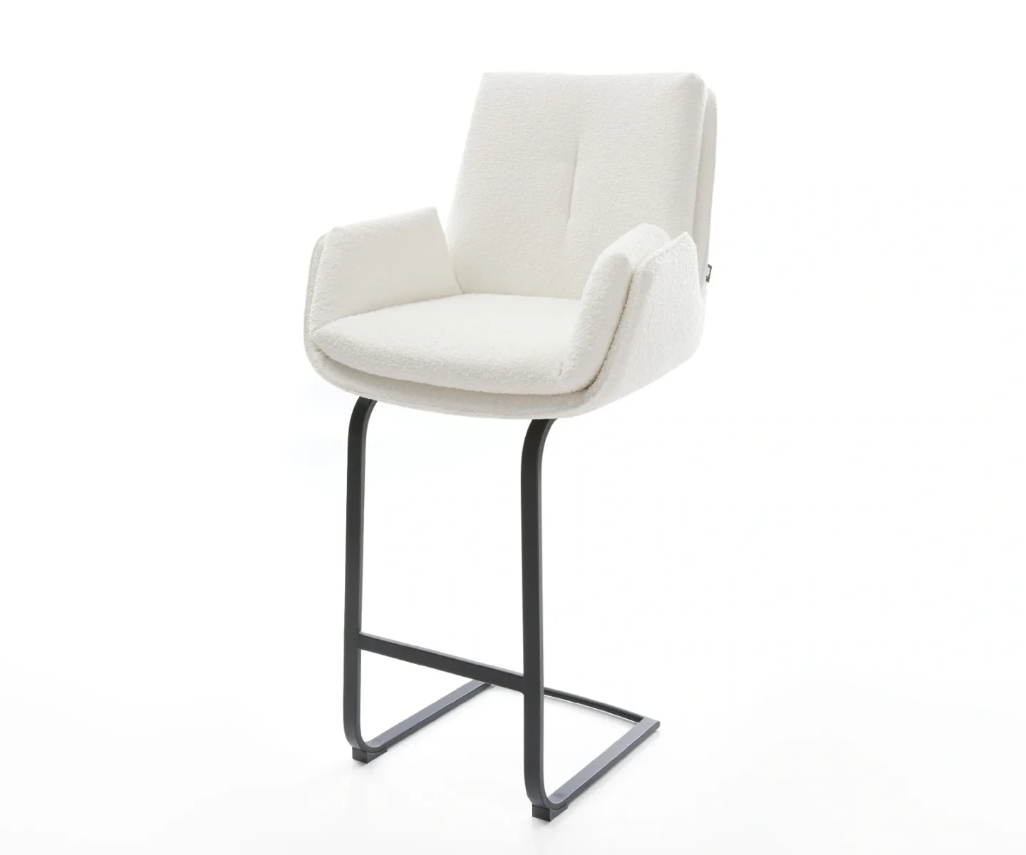 Barstuhl Clea-Flex Bouclé Creme-Weiß Freischwinger Flach Metall Schwarz