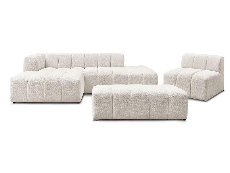 BOBOCHIC Ecksofa mit Hocker ANNECY Boucle-Stoff weiss