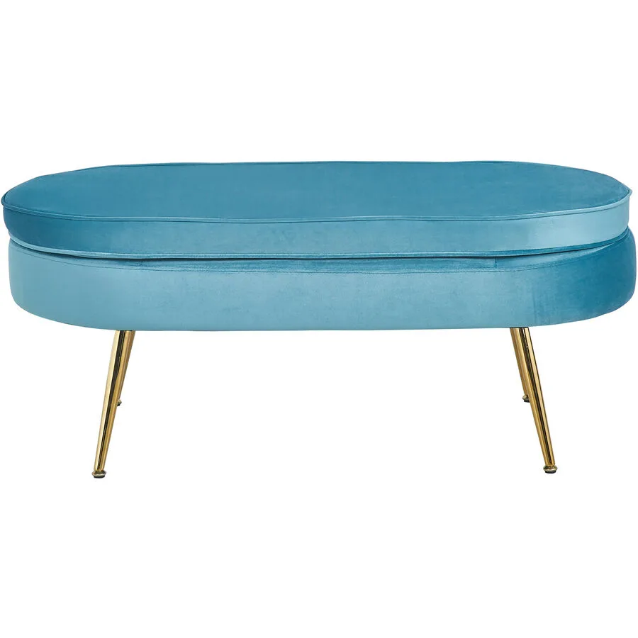 Hocker Khloe Blau, Gold Samt, Metall B 99 H 40 cm
