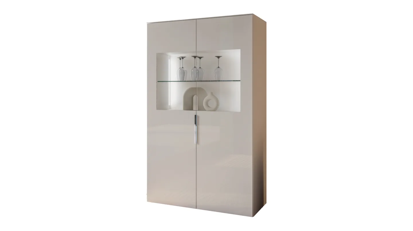 Vitrine mit Beleuchtung Beige-Kaschmir Glasfront - 90 cm - SANTORIN