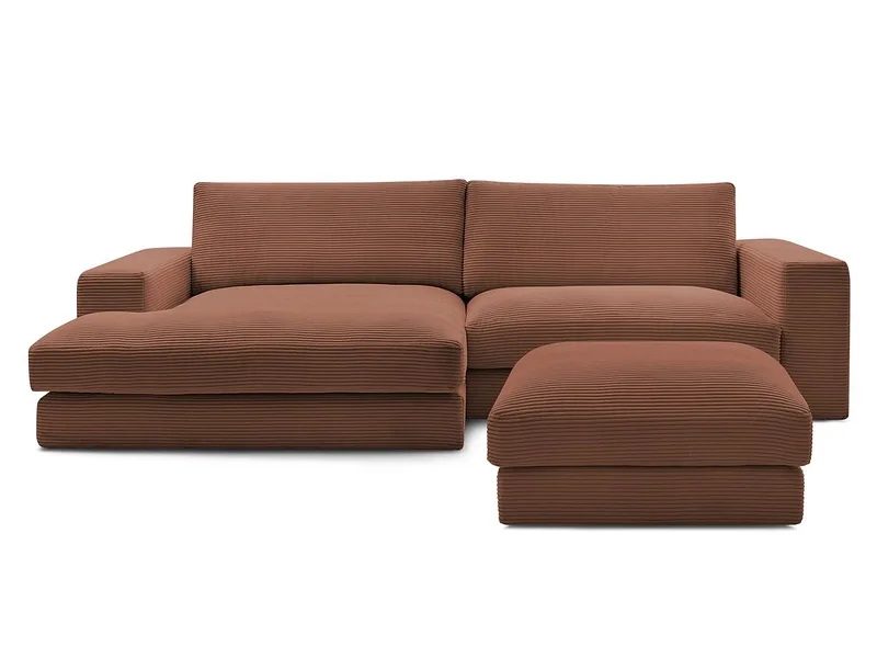 Ecksofa mit Hocker BOBOCHIC LEONARD Cord-Stoff orange