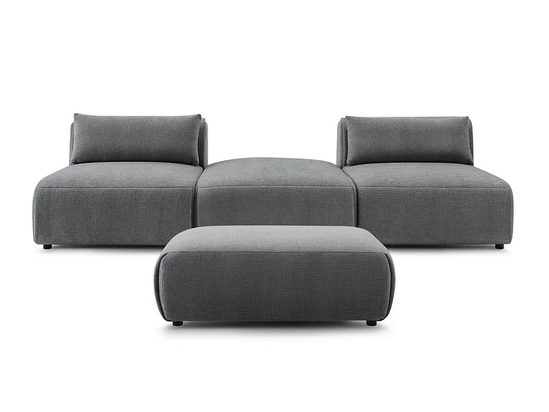 3er Sofa mit Hocker BOBOCHIC JEANNE Stoff mit Textur dunkelgrau