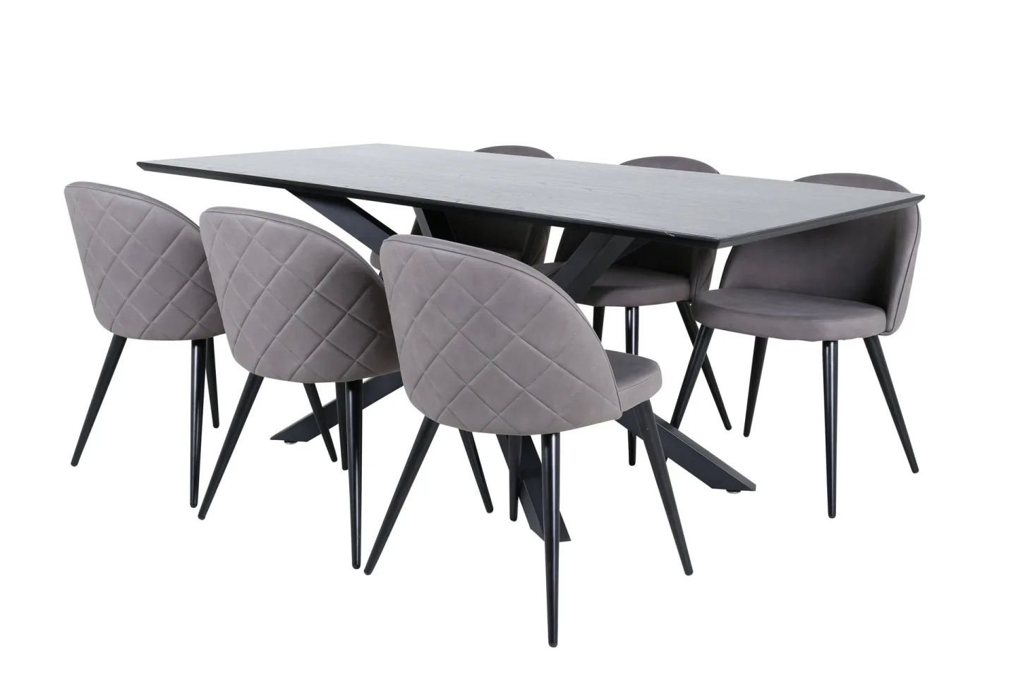 Piazza Matgrupp 180 cm Rektangulär med 6 Velvet stolar - Svart