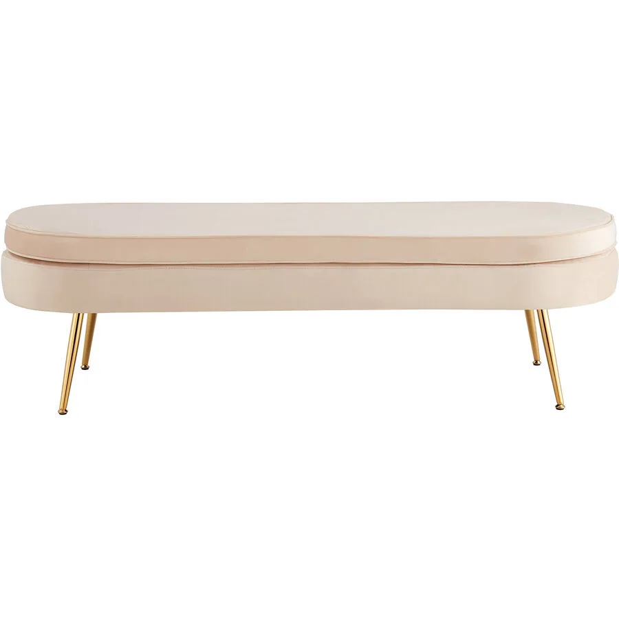 Hocker Khloe Beige, Gold Samt, Metall B 142 H 41 cm