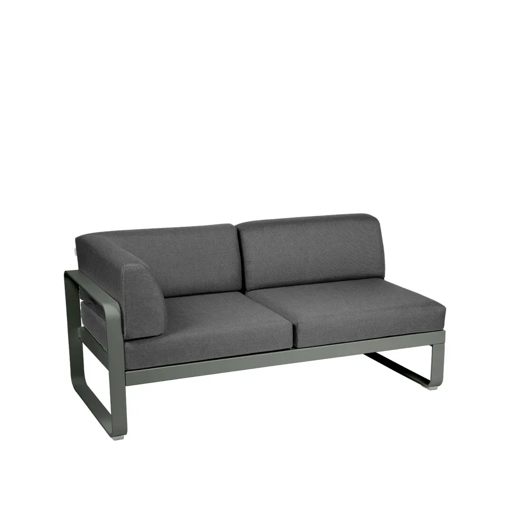 Fermob Bellevie Corner modulsoffa 2-sits Rosemary (grön), graphite grey dyna, vänster
