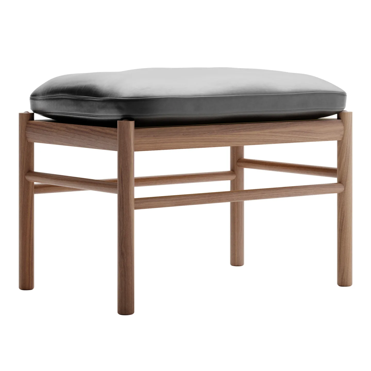 Carl Hansen - OW149F - Colonial Footstool, Oljad Valnöt, Lädergrupp C Sif - 98 - Fotpallar - Ole Wanscher - Svart - Läder/Trä