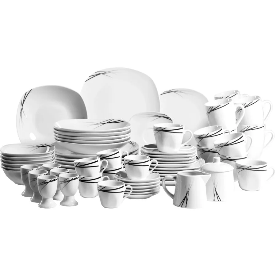 MÄSER Geschirr-Set Linea Nera weiss Porzellan 62 Stk