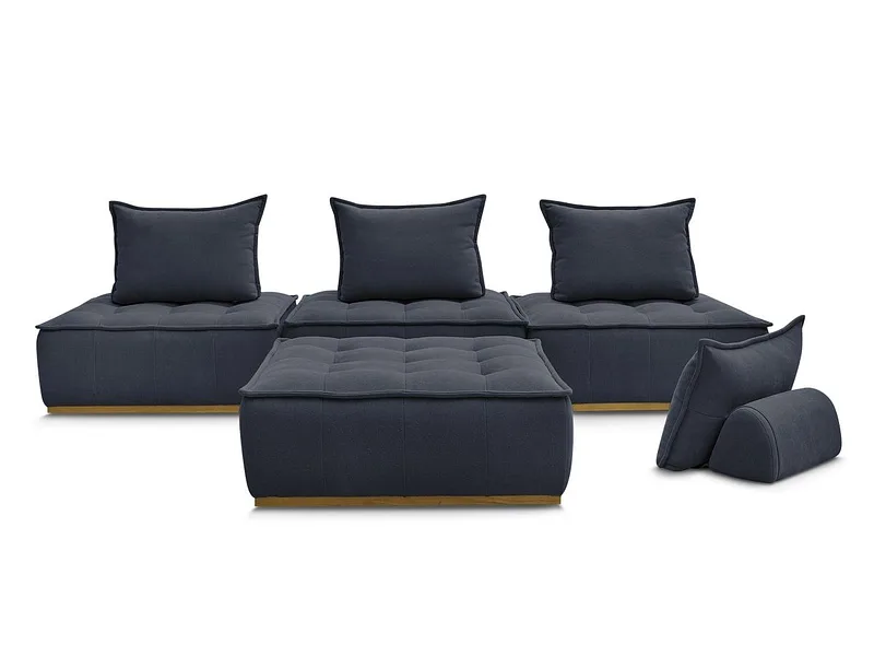 3er Sofa mit Hocker BOBOCHIC ELISA Stoff mit Textur dunkelblau