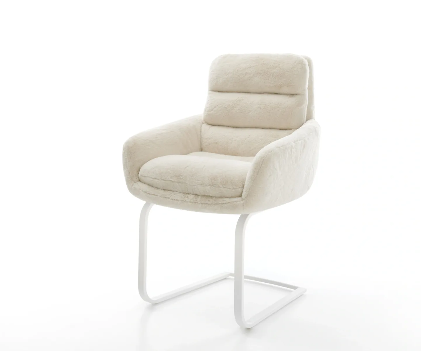 Freischwinger Abelia-Flex mit Armlehnen Plüsch Creme-Weiß Freischwinger flach Weiß
