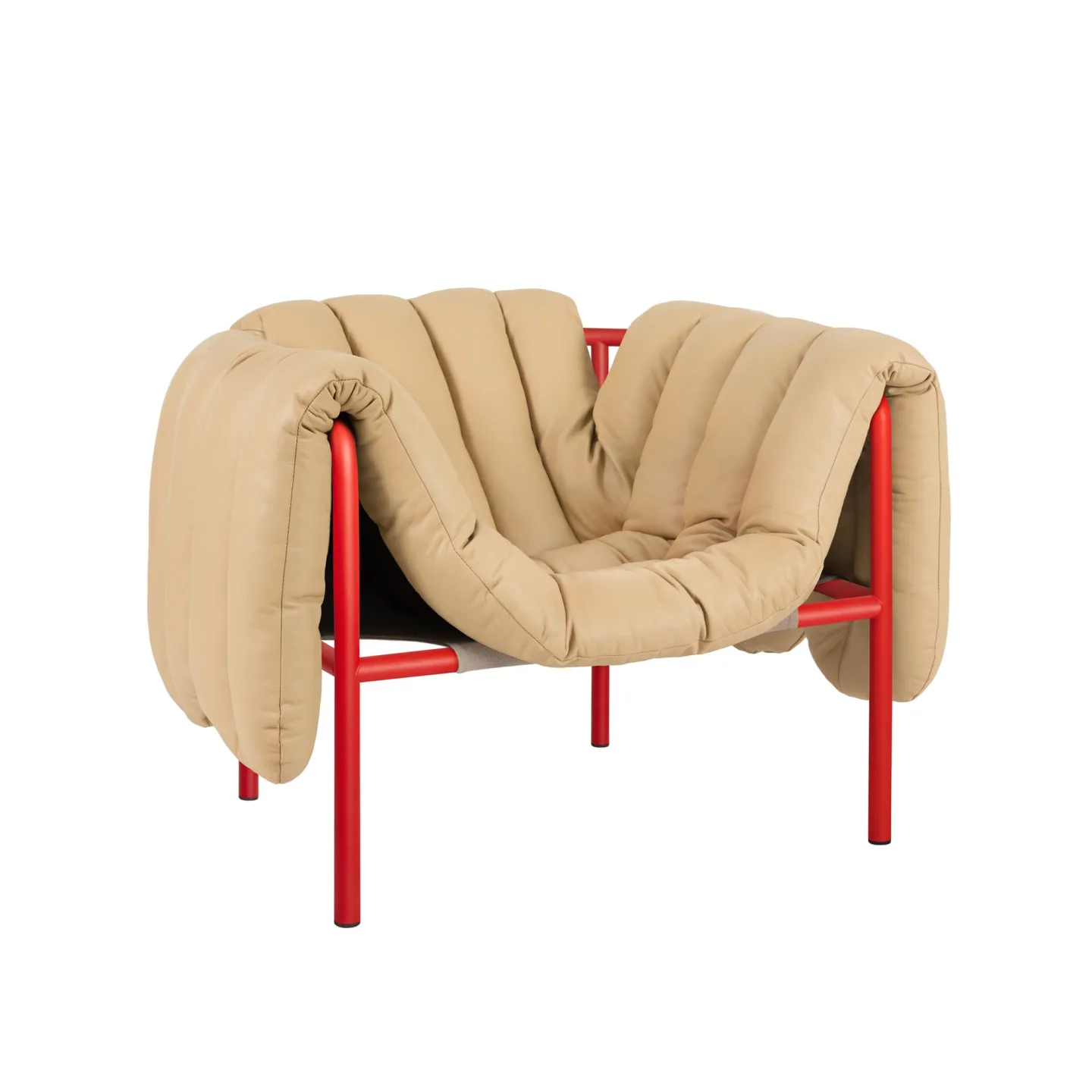 HEM - Puffy Lounge Chair - Sand Leather/Traffic Red - Fåtöljer - Faye Toogood - Röd,Beige - Läder/Naturmaterial/Metall/Trä/Skum