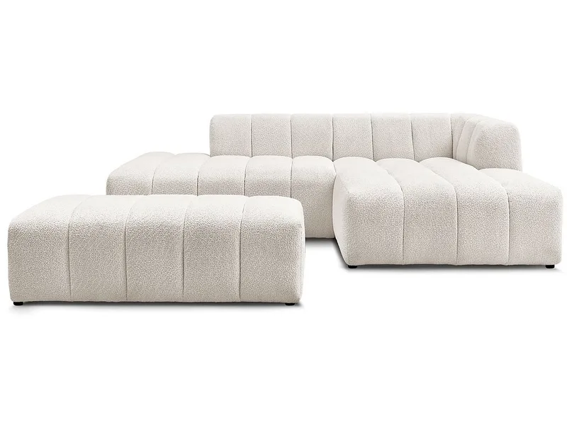Ecksofa mit Hocker BOBOCHIC ANNECY Boucle-Stoff weiss